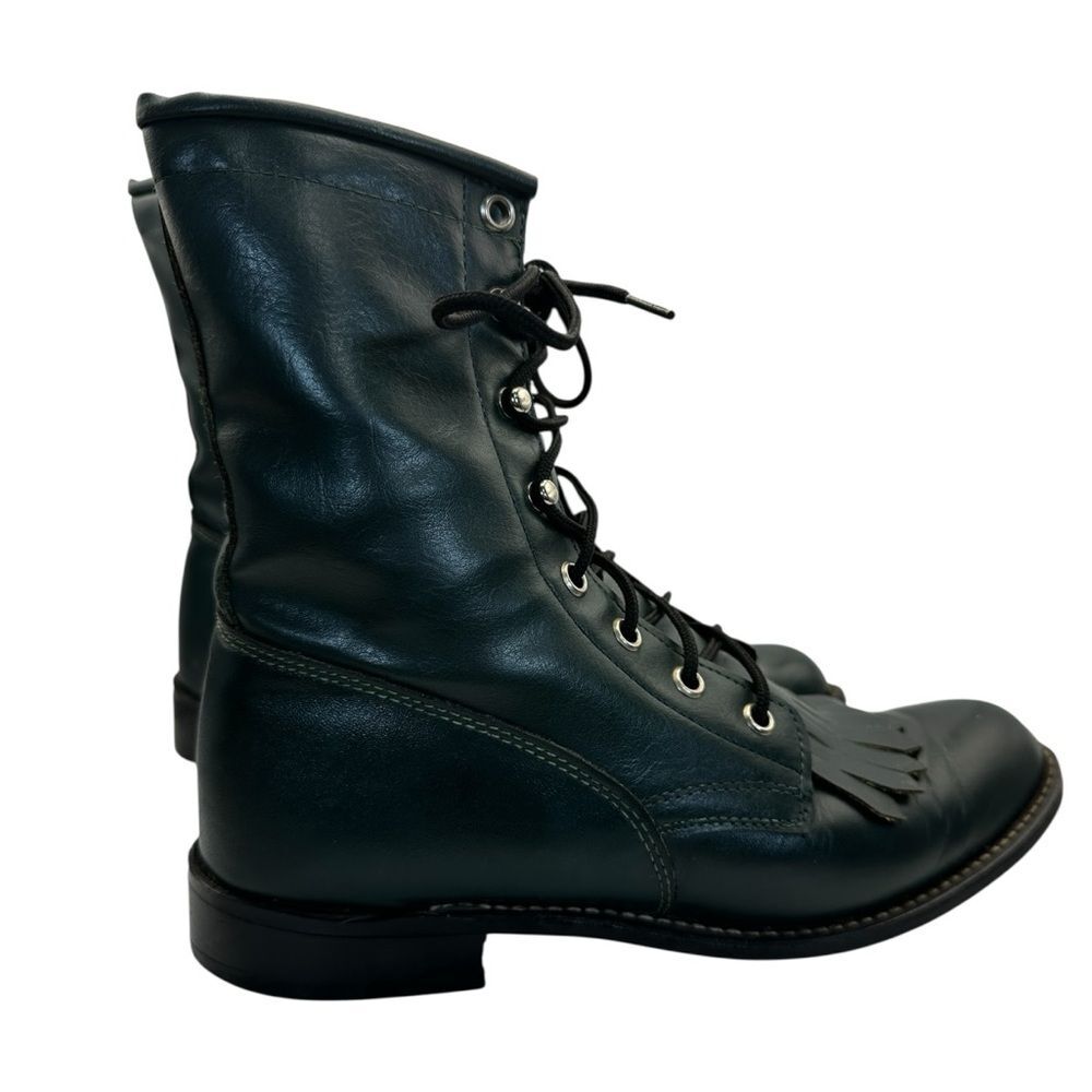 Vintage TEXAS USA Leather Kiltie Lace-Up Boots Green Men’s 7M Women’s 8.5 9